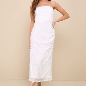 Lulus Dreamy Girl White 3d Floral Applique Strapless Midi Dress - Size XL